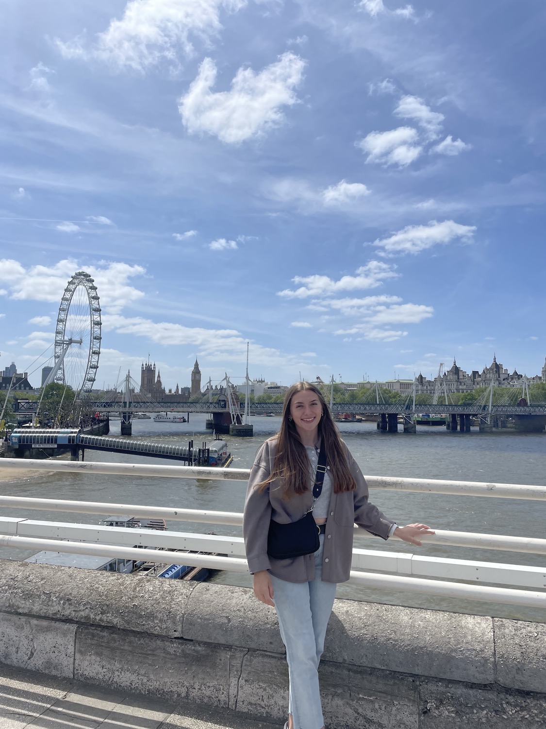 Marietta College student Kaylie Ward ’24 poses for a photo in front of the Westminster Bridge during her Education Abroad trip