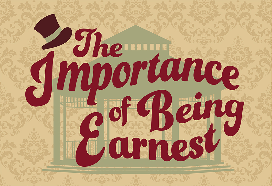 Text: The importance of Being Earnest shown with stylized gazebo and tophat