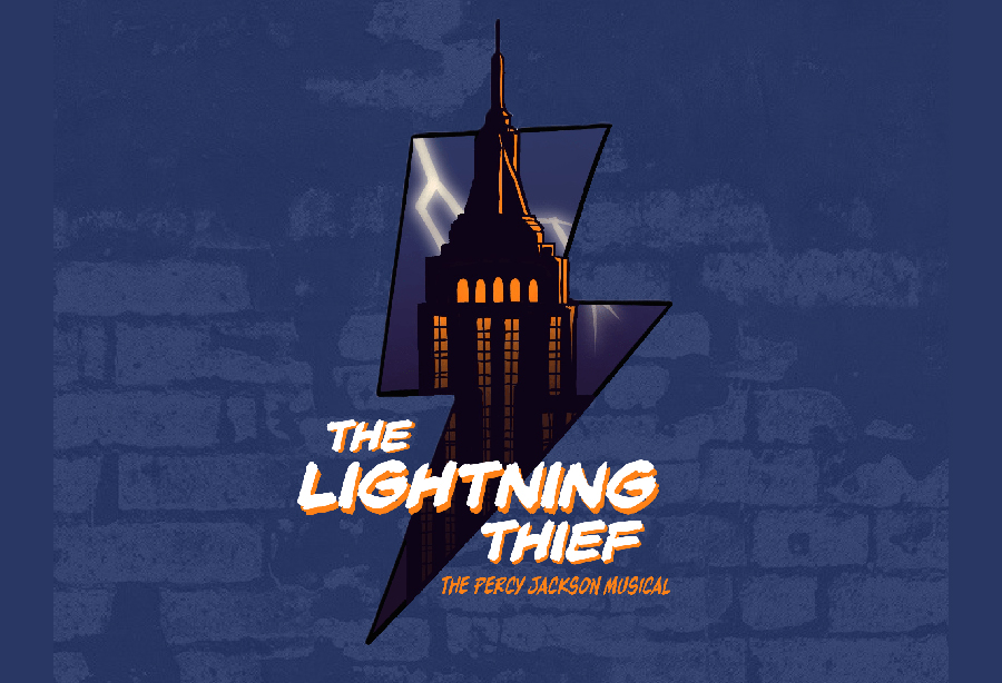 Art poster with stylized lightning bolt containing building tower against story sky