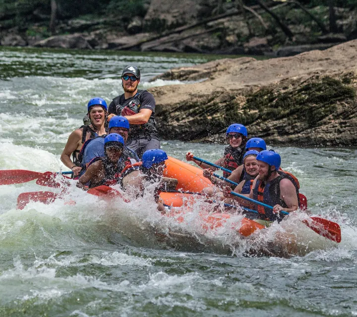 Students rafting in the New River Gorge