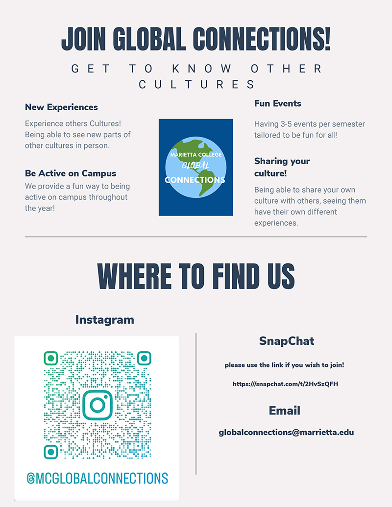 Poster promoting Global Connections student organization participation