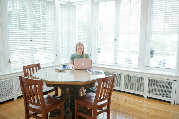 Female student studying alone