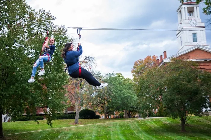 students ziplining