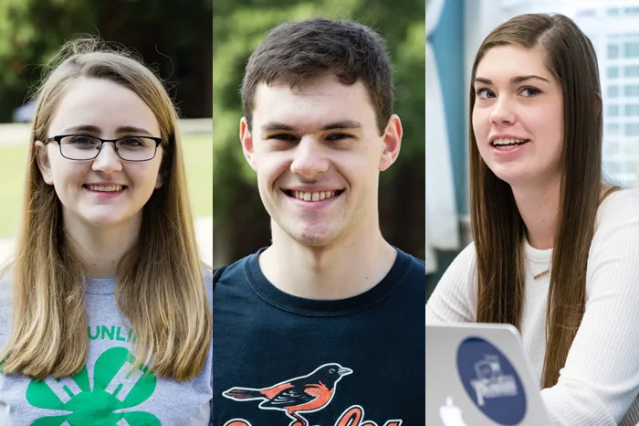 Headshots of Ashley Klopfenstein, Stephen True and Rachel George