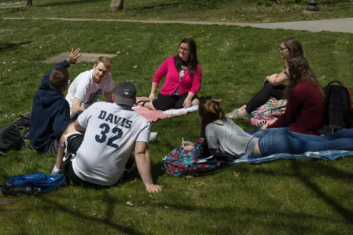 Students studying outside