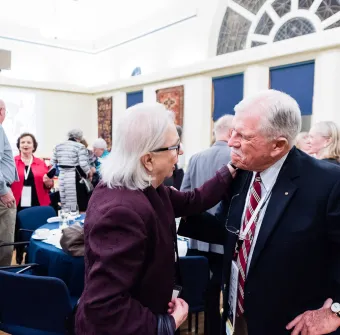 Alumni chat after the 1966 golden reunion dinner at Marietta College