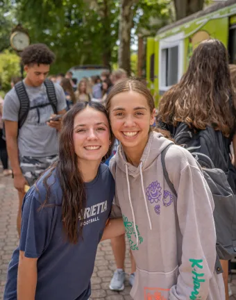 Two Marietta College students pose for a photo during a fall Feel Good Friday event