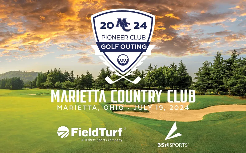 2024 Pioneer Club Golf Outing logo over an image of a golf course