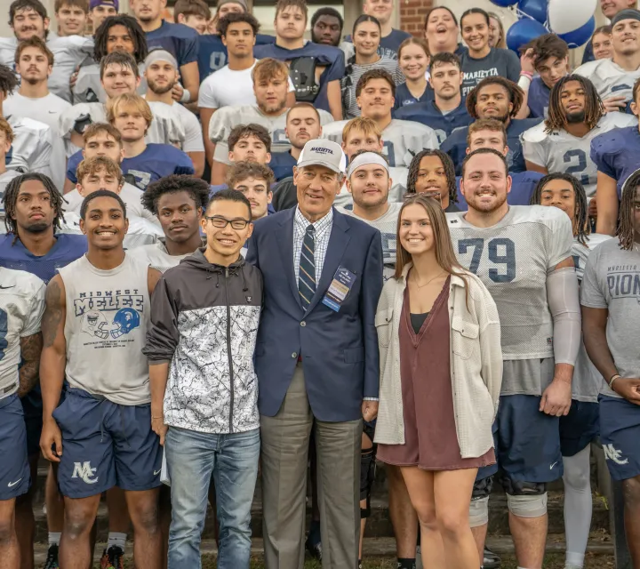 Joe Chlapaty H’09 and Marietta College students during the Chlapaty Challenge celebration