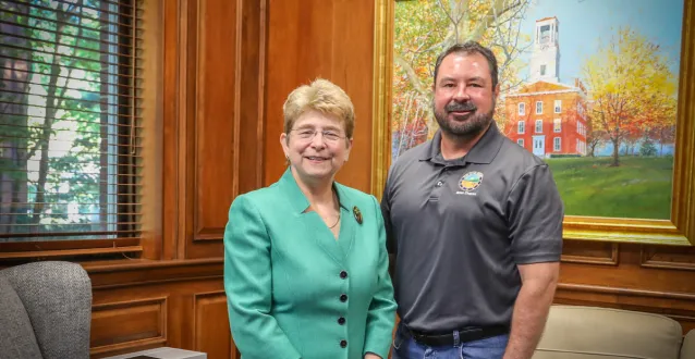 Marietta College President Dr. Margaret L. Drugovich and Ohio Senator Brian Chavez pose for a photo in her office.