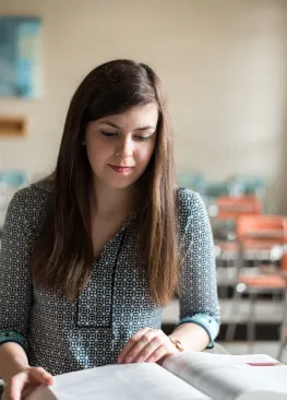 A student studies in a classroom at Marietta College