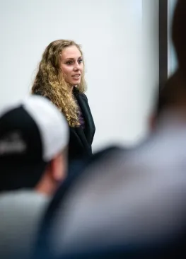 A Marietta College student presents during class